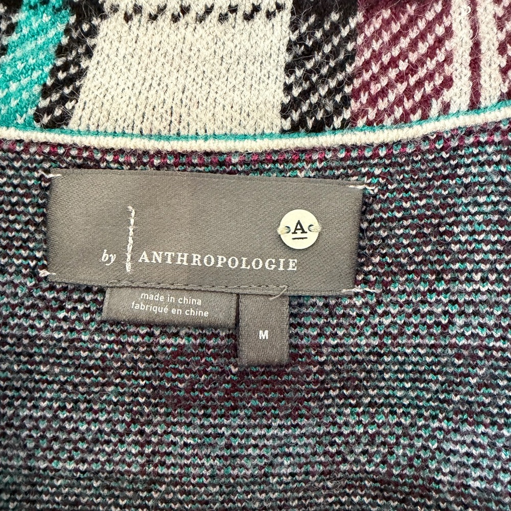 Anthropologie Rosetta cropped plaid Colorful Knit jacket. Three-quarter sleeve. - Picture 6 of 10